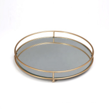 Golden Metal Framed fence silver round mirror functional Decorative wall Accessories Mirror tray